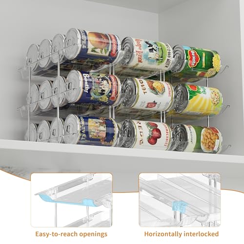 LXLXXL Can Organizer for Pantry Canned Food Storage Goods Holders 4 Tier | Automatic Rolling,Clear Acrylic Can Storage Rack,Sturdy and Stackable,for Fridge Cabinet Pantry Kitchen desktop Storage - size: 4Tier*3