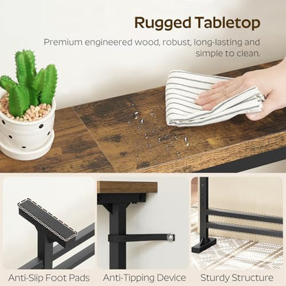 YATINEY 78.7" Console Table with Adjustable Height (27.6"-35.4") and Power Outlet, Skinny Behind Couch Table, Narrow Long Sofa Table for Living Room, Hallway, Entryway, Rustic Brown and Black CT09UBR - color: Rustic Brown + Black, size: 78.7"L x 5.9"W x 2