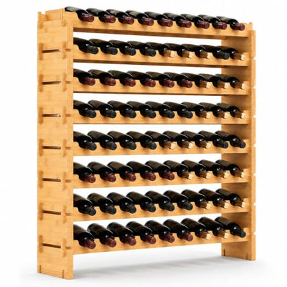 NutriChef 72 Bottle Wine Rack Stackable Bamboo Freestanding, 8-Tier Modular Shelf, Sturdy Wobble Free, Upgraded 2026 Design, Easy No-Tool Assembly for Kitchen, Cellar or Bar Storage 33.5" x 10" x 41" - size: 72 Bottle