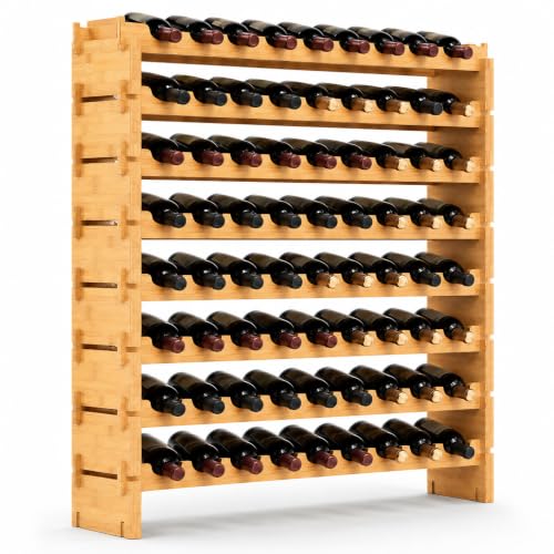 NutriChef 72 Bottle Wine Rack Stackable Bamboo Freestanding, 8-Tier Modular Shelf, Sturdy Wobble Free, Upgraded 2026 Design, Easy No-Tool Assembly for Kitchen, Cellar or Bar Storage 33.5" x 10" x 41" - size: 72 Bottle