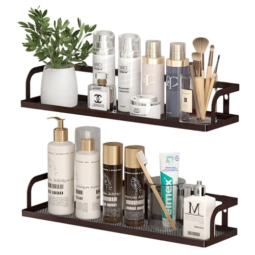 PUSDON 2-Pack 16.5" Extra Long Slim Hollowout Shower Caddy, Wall Mount Spice Rack & Bathroom Organizer, Mesh Bottom Cabinet Door Shelf Holds 50LBS - Vintage Bronze, Hollowout - color: Vintage Bronze, size: U-Shape Easy Access (16.5" Extra Long)