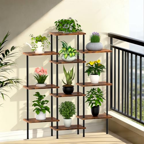 42" Tall Plant Stand,4-Tier Heavy Duty Plant Shelf,Small Plant Stand Indoor and Outdoor,Living Room,Balcony,Home Office,37''L x 7.8''W x 42''H,Rustic Brown