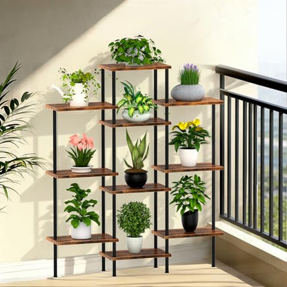 42" Tall Plant Stand,4-Tier Heavy Duty Plant Shelf,Small Plant Stand Indoor and Outdoor,Living Room,Balcony,Home Office,37''L x 7.8''W x 42''H,Rustic Brown