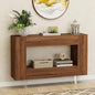 Console Table with Hidden Storage & Adjustable Shelves, Brown Wood Grain | Farmhouse sofa table for behind couch, living room, or hallway, entryway table with concealed cabinets & adjustable shelves - color: S-brown