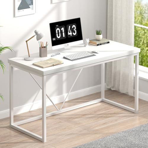 EXCEFUR White Computer Desk, Modern Home Office Desk, Small Wood Study Writing Table Workstation for Bedroom Living Room, 47 inch - color: White Oak, size: 47 inch