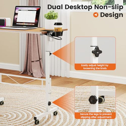 Hadulcet Portable Standing Desk, Rolling Desk Adjustable Height, Mobile Laptop Desk, Small Stand Up Table with Wheels, Walking Table for Treadmill Walking Pad, Tall Computer Stand, Oak - color: Oak