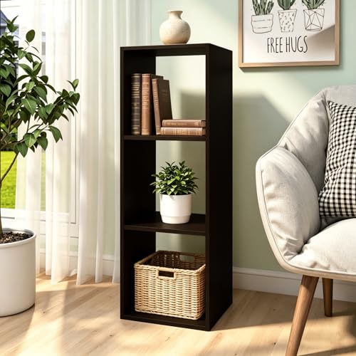 CTESNE【2026 Shelf with 3 Compartments with Tilt Protection + Reversible Shelf with Open Back, Multi-Layer and Multi-Grid Layout (Chocolate 11 inches) - color: Chocolate, size: 3 Cube 11in