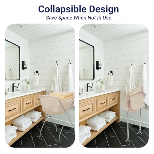 Laundry Cart With Wheels, Collapsible with Removable Liner, Rolling | Hamper Cart with Tubular Metal Frame, White Bag Included � Measures 23" x 18" x 32" - color: Laundry Cart