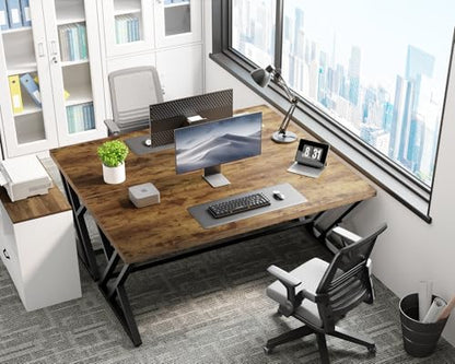 LVB Rustic Wood Computer Desk, Metal Home Executive Office Desk, Industrial Large Gaming Writing Desk, Wooden Student Study Computer Table for Bedroom Living Room, Rustic Brown, 60 Inch - color: Rustic Brown, size: 60 inch