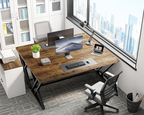 LVB Rustic Wood Computer Desk, Metal Home Executive Office Desk, Industrial Large Gaming Writing Desk, Wooden Student Study Computer Table for Bedroom Living Room, Rustic Brown, 60 Inch - color: Rustic Brown, size: 60 inch