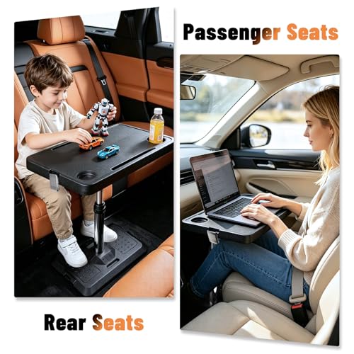 Car Desk for Laptop, Portable Car Table Tray for Front/Rear Passenger Seat, Height Adjustable Laptop Desk for Travel, Work & Eating