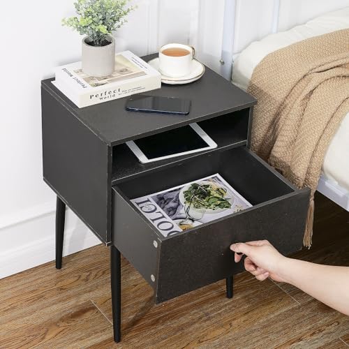 VECELO Modern Nightstands Set of 2,Square End Side Table with Drawer and Storage Space for Bedroom and Living Room - color: Grey(set of 2)