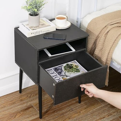 VECELO Modern Nightstands Set of 2,Square End Side Table with Drawer and Storage Space for Bedroom and Living Room - color: Grey(set of 2)