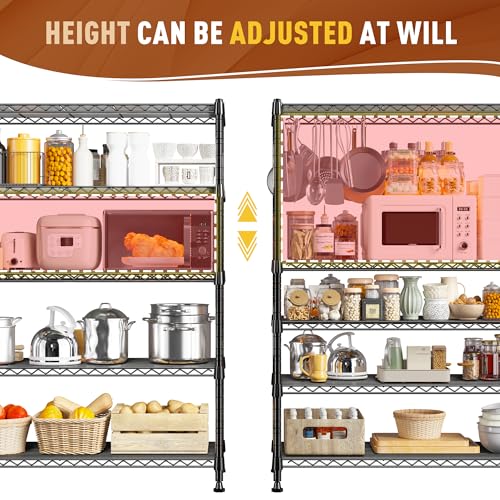 REIBII 63" H 5-Tier Heavy Duty Storage Shelves, 1020 lbs, 2-in-1 Adjustable | Heavy-duty 19mm steel, Split into 2 shelves, Leveling feet.Rustproof, 29"Wx14"D,Tool-free assembly,For garage kitchen laundry - size: 5 Tier-14"D x 29"W x 63"H