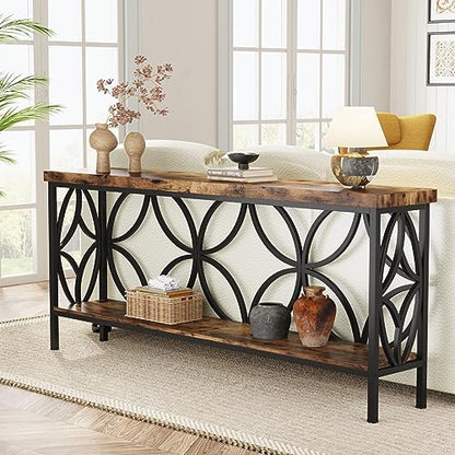 Tribesigns 70.9-Inch Narrow Sofa Table, Industrial Long Sofa Table Behind Couch, Entry Console Table with Storage for Entryway, Living Room, Foyer, Unique Design, Rustic Brown - color: Brown