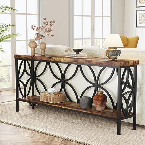 Tribesigns 70.9-Inch Narrow Sofa Table, Industrial Long Sofa Table Behind Couch, Entry Console Table with Storage for Entryway, Living Room, Foyer, Unique Design, Rustic Brown - color: Brown