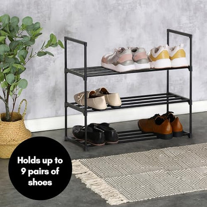 Americanflat Shoe Organizer - 3 Tier Shoe Rack Storage Shelf with Sturdy Steel Frame - Ideal for Closets, Entryways, or Garages - Space-Saving Design and Easy to Assemble - Black - size: 3-Tier