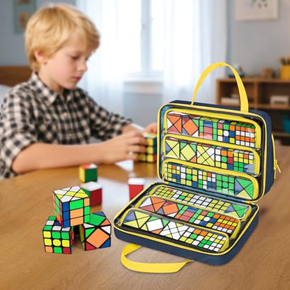 CURMIO Speed Cube Carrying Case, Portable Storage Bag Compatible with 34pcs Puzzle Cube for Home & Travel Use, Navy-White(Bag Only) - color: Navy White