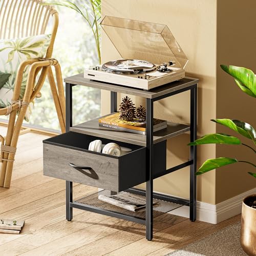 Huuger Nightstand Set of 2, Night Stand with Fabric Drawer, Mesh Shelf, Side Table with Storage, Fabric Drawer Dresser, Open Shelf, Metal Frame, Bedroom, Oak - color: Oak