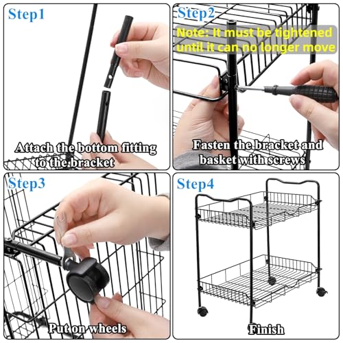 Cididu Rolling Utility Cart for Small Space, 2 Tier Rolling Cart with Locking Wheels, Metal Kitchen Cart Trolley, Rolling Organizer Cart Storage Shelf with Handle for Home Bedside Bathroom Office