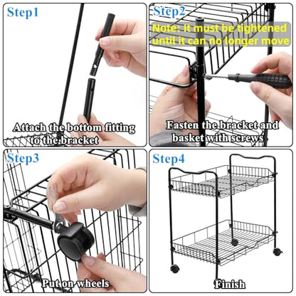 Cididu Rolling Utility Cart for Small Space, 2 Tier Rolling Cart with Locking Wheels, Metal Kitchen Cart Trolley, Rolling Organizer Cart Storage Shelf with Handle for Home Bedside Bathroom Office