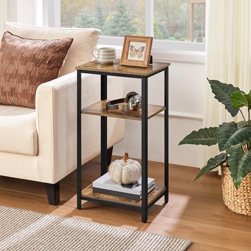 Yaheetech Large 3-Tier Tall End Table, 30 Inches High Side Table with Wooden Shelves & Strong Metal Frame for Living Room Small Space, 12 x 16 x 29.5 inches，Rustic Brown - color: Rustic Brown