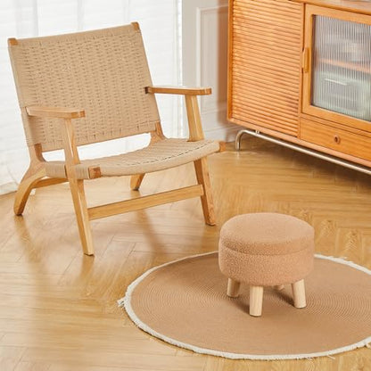 Wimarsbon Storage Ottoman, Modern Round Footrest with Soft Padded Seat, Teddy Velvet Footstool with Wood Legs, Accent Small Table or Plant Stand for Hallway, Living Room (Champagne) - color: Champagne