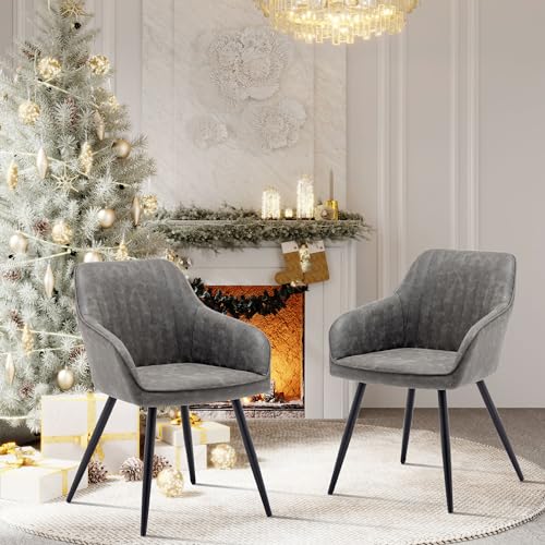 annjoe Faux Leather Accent Chair Arm Chairs Living Room Chairs Leisures Chair Upholstered Chair with Metal Legs Set of 2 for Home Kitchen Office Bistro Cafe, Gray - color: Grey
