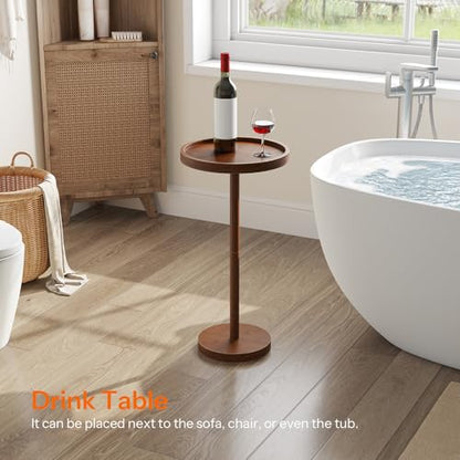 HOOBRO Small Round Side Table, Bamboo Drink Table, Coffee Martini Table with Pedestal Accent for Small Spaces in Living Room, Bedroom, Sofa Couch, Mocha MA235BZ01 - color: Mocha