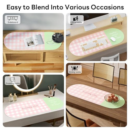 Checkered Pattern Desk Pad Protector, 35.5 x 13'' Aesthetic Mouse Mat for Desktop, Waterproof PU Leathe Non-Slip Desk Writing Pad for Office and Home, Pink and Green - color: Pink and Green
