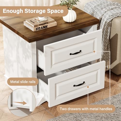 Catrimown 24" Wide Farmhouse Nightstand, Large End Table with 2 Drawers, Side Table Chest of Drawers Cabinet, Night Stand for Bedroom, Living Room, White - color: White