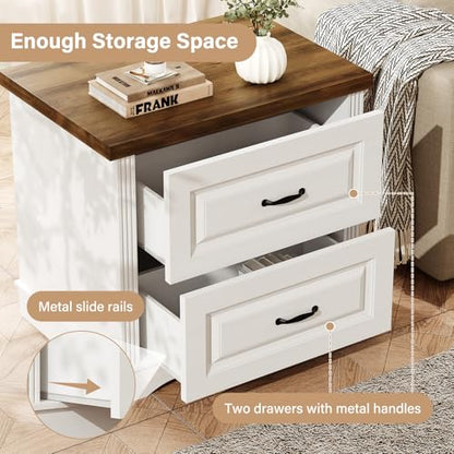 Catrimown 24" Wide Farmhouse Nightstand, Large End Table with 2 Drawers, Side Table Chest of Drawers Cabinet, Night Stand for Bedroom, Living Room, White - color: White
