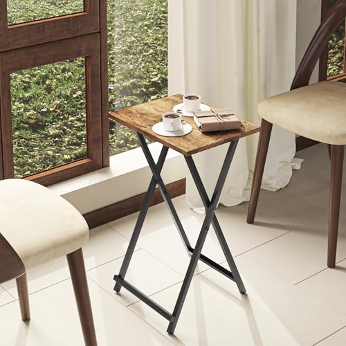 Acovy Foldable TV Trays, Small Folding Table, TV Trays Set of 2, TV Dinner Tray, Side Table for Bed, Couch, Portable Easy to Move, Brown - color: Rustic Brown-2pcs