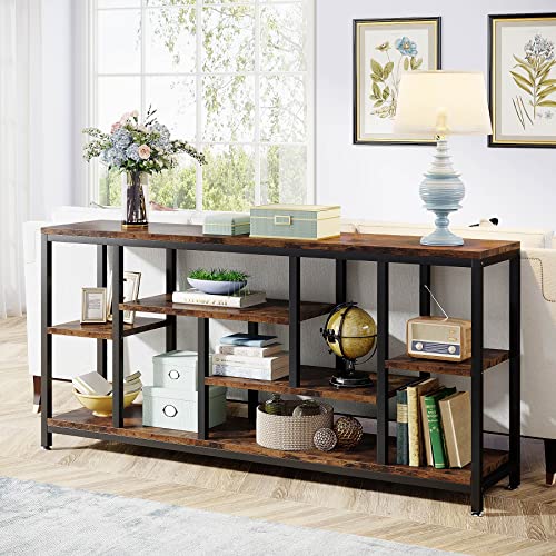 Tribesigns Console Sofa Table, 70.9 inch Extra Long Table Behind Couch with Storage Shelves, 3-Tier Industrial Narrow Entryway Hallway Accent Table for Living Room, Rustic Brown - color: Rustic Brown
