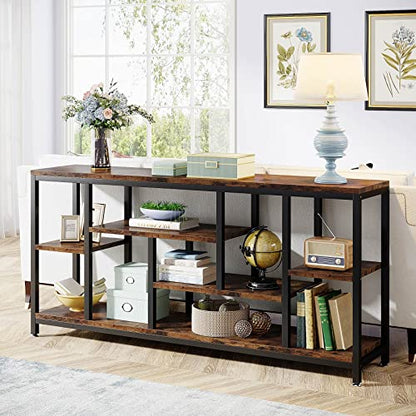 Tribesigns Console Sofa Table, 70.9 inch Extra Long Table Behind Couch with Storage Shelves, 3-Tier Industrial Narrow Entryway Hallway Accent Table for Living Room, Rustic Brown - color: Rustic Brown
