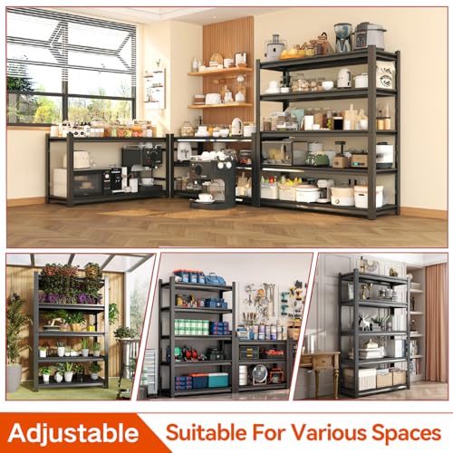Garage Shelving, Heavy Duty Storage Shelves, Adjustable Boltless Units | Metal Shelving with Double Layer Posts, Industrial Steel Shelving for Garage Basement Warehouse Kitchen, Black, 63H*45W*16D - size: 45W*63H*16D-5T