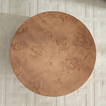 31.49'' Round Coffee Table Modern Wood Coffee Table for Living Room, Contemporary Circle Drum Pedestal Style, Burl Wood Veneer, Easy Assembly, Walnut - color: Ø31.49''-burl Wood