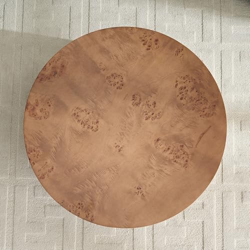 Round Coffee Table Wood, Modern Drum Burl Low Short Coffee Tables for Living Room 31.49" W X 13.77''h Mid Century Wooden Pedestal Fluted Circle Accent Small Center Apartment Easy Assembly Dark Walnut - color: 31.49" Burl Walnut