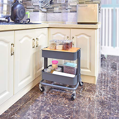 Melody House 2-Tier Metal Utility Rolling Cart Storage Side End Table with Cover Board for Office Home Kitchen Organization, Dark Gray - color: A- Dark Gray