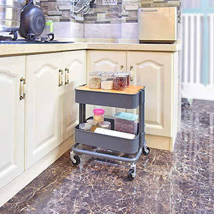 Melody House 2-Tier Metal Utility Rolling Cart Storage Side End Table with Cover Board for Office Home Kitchen Organization, Dark Gray - color: A- Dark Gray
