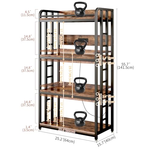METYERRY Adjustable 4-Tier Heavy Duty Kitchen Baker's Rack with Power Outlet, with Industrial Wheels, Free Standing Microwave Oven Cart Stand for Storage in Living Room, Garage, Rustic Brown - color: Rustic Brown