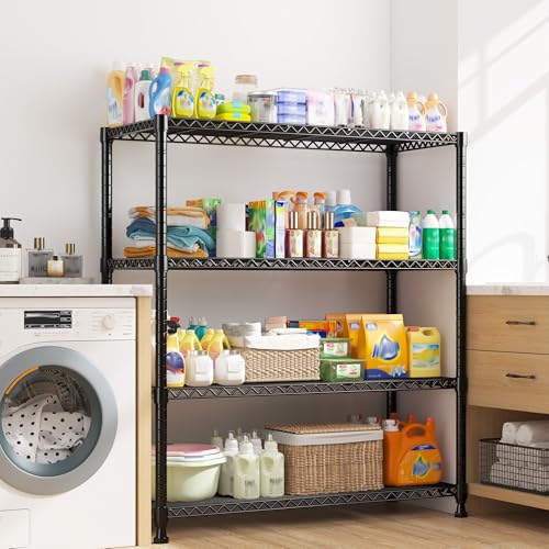 REIBII 35.5" W Wire Shelving Storage Shelves Metal Shelves Heavy Duty Shelving, Adjustable Garage Storage Wire Shelf Pantry Shelves for Kitchen Rack, Bedroom, 35.5''W x 14''D x 59''H - size: 4 Tier-14"D x 35.5"W x 59"H