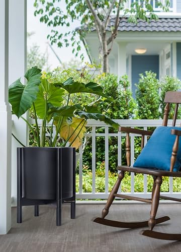 D'vine Dev Plastic Pot with Ebony Wood Stand, Black, 12 in, 55-C-Q-2 | Mid-Century Inspired Design, Elevated Plant Display, Clean Lines, Sturdy Support, Modern Space-Saving Style - color: Matte Black Pot + Ebony Stand, size: 12 Inch