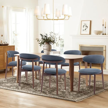 COLAMY Wooden Dining Room Chairs Set of 6, Modern Upholstered Fabric Dining Chairs, Farmhouse Kitchen Side Chair with Foot Pegs, Blue - color: Blue, size: Set of 6