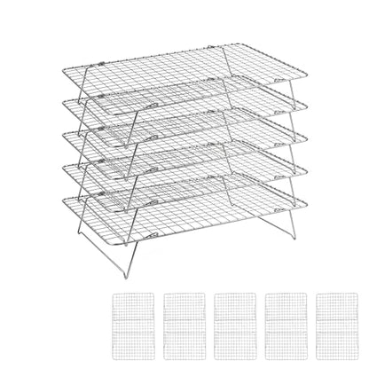 Cooling Rack 16"x10", 5-Tier Stackable & Collapsible Cooling Racks | Cooling Racks for Cooking and Baking, Roasting, Grilling, Oven & Dishwasher Safe (Silver, 5-Tier) - color: Silver, size: 5-Tier