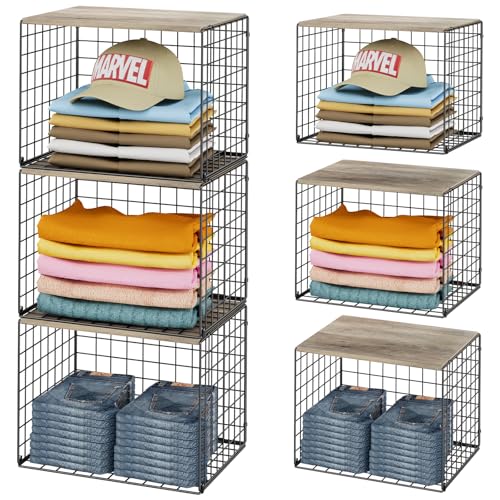 Widened & Heightened Closet Organizers And Storage Shelves With Top Board, Set of 3 Stackable Closet Shelf Organizer Storage Bin Basket For Clothes Sweaters,Space-saving, Sturdy,Wider Higher Size - color: Black, size: 3 Pack