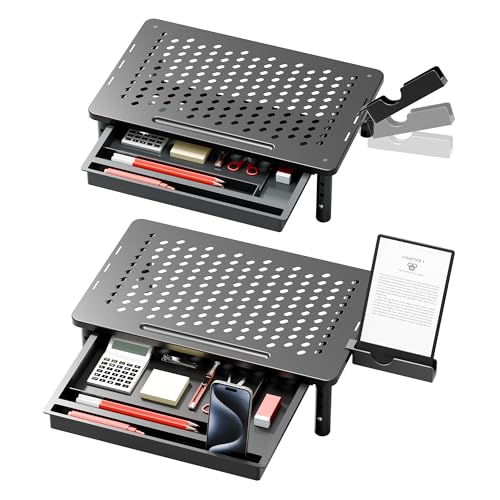 Computer Monitor Stand Riser with Storage, 3 Height Adjustable Laptop Desktop Monitor Stand with Drawer, Metal Short Printer Table, Stand Riser for Desk, Office Desk Organizers and Accessories, 2 Pack - color: with Deawer, size: 2 Pack