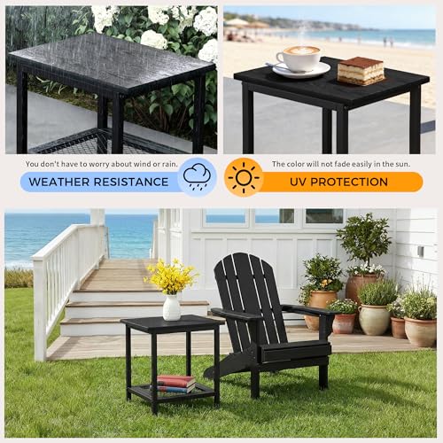 2-Tier Outdoor Side Table with Storage, Weather Resistant Patio End Table, HDPS Small Accent Table for Deck, Garden, Pool, Backyard, Black 2pcs - color: 2pcs-black