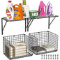 3IngSeagulls 2 Pack Laundry Room Shelves, Wire Baskets with 8 Hooks, Over Washer and Dryer Shelf, Wall Mounted Storage and Clothes Drying Rack, Black - color: Black