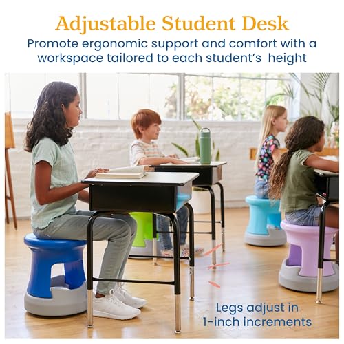 ECR4Kids Open Front Desk with Metal Storage Book Box, Adjustable, Classroom Furniture, Maple/Black - color: Maple and Black